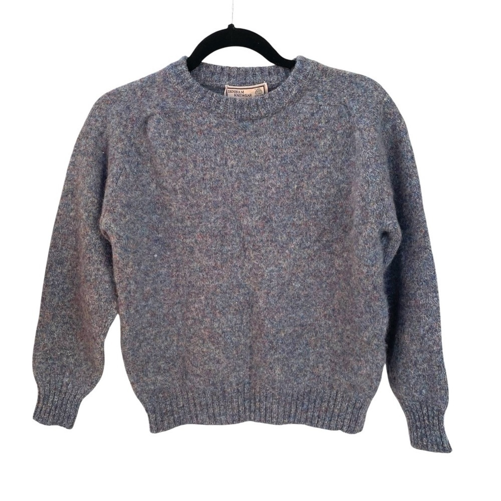 DENHOLM KNITWEAR Scotland Blue Wool Crew Neck Sweater Small